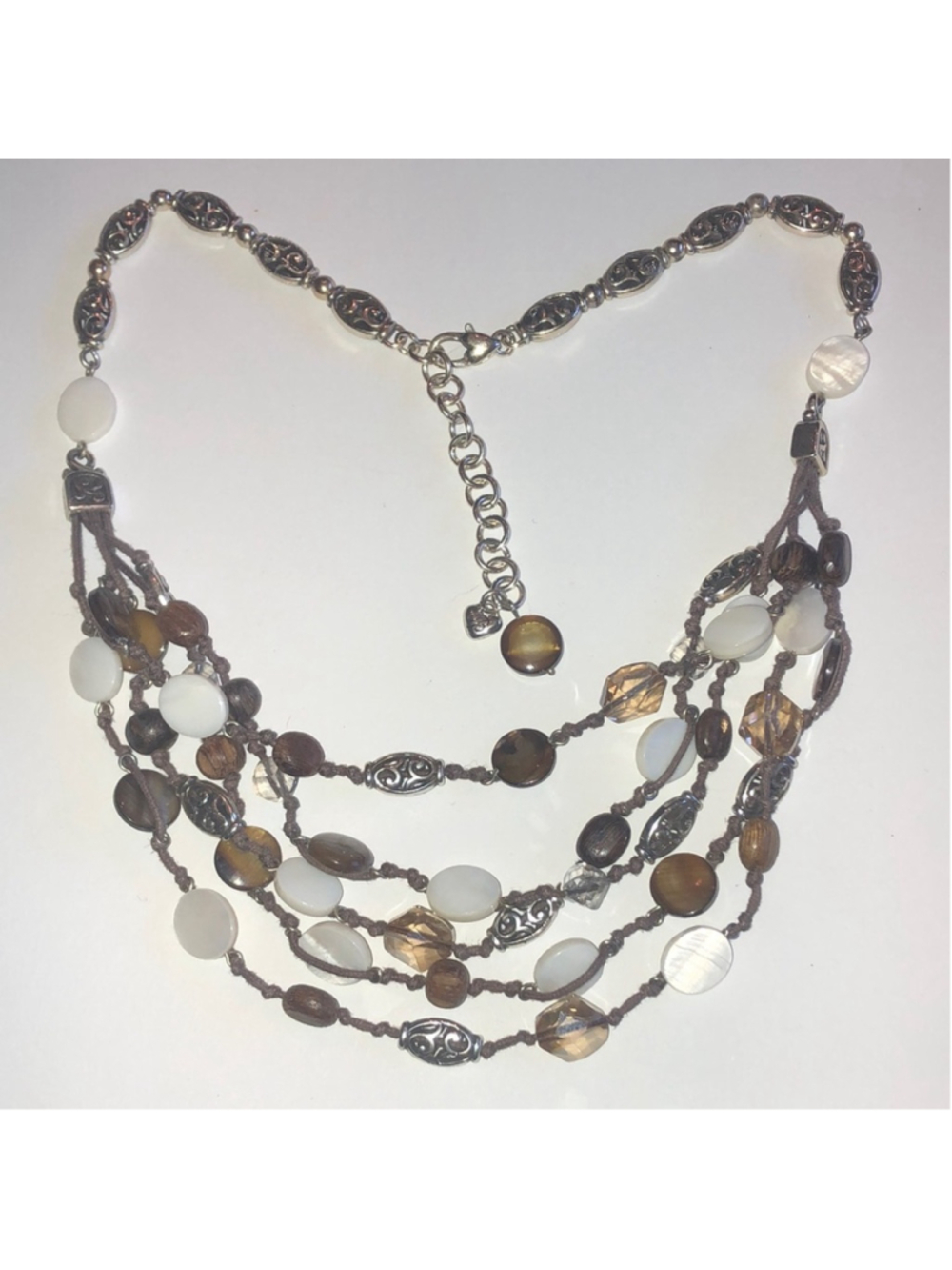 Brighton Riviera Brown Wood Shell Beaded Boho Multi Strand Necklace